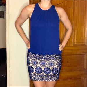 Aidan Blue dress with lace overlay skirt. Size 0